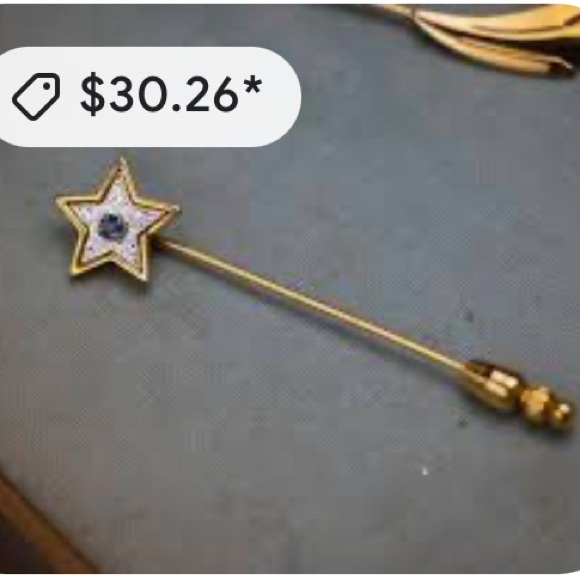 Vintage Avon STAR STICK PIN BROOCH Blue Rhinestone Prong Set 2-Tone 2.25" Long - Picture 5 of 7